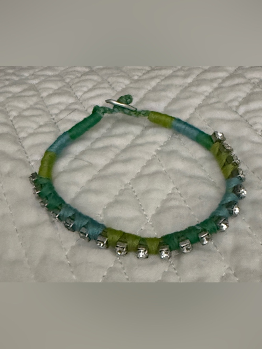 Handwoven Blue-Green Crystal Wrap Bracelet